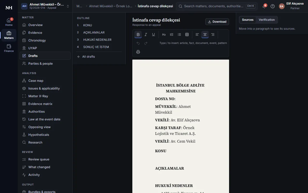 A draft pleading opened with the file's information