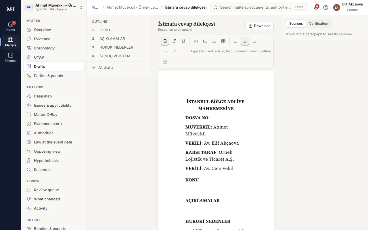 A draft pleading opened with the file's information